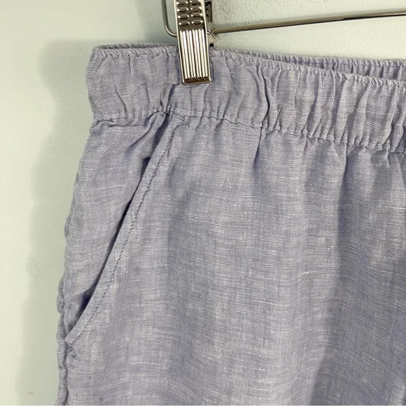 Tahari Plus Size 1X Blue 100% Linen  High Rise Pull-On Shorts Pockets - Picture 4 of 10